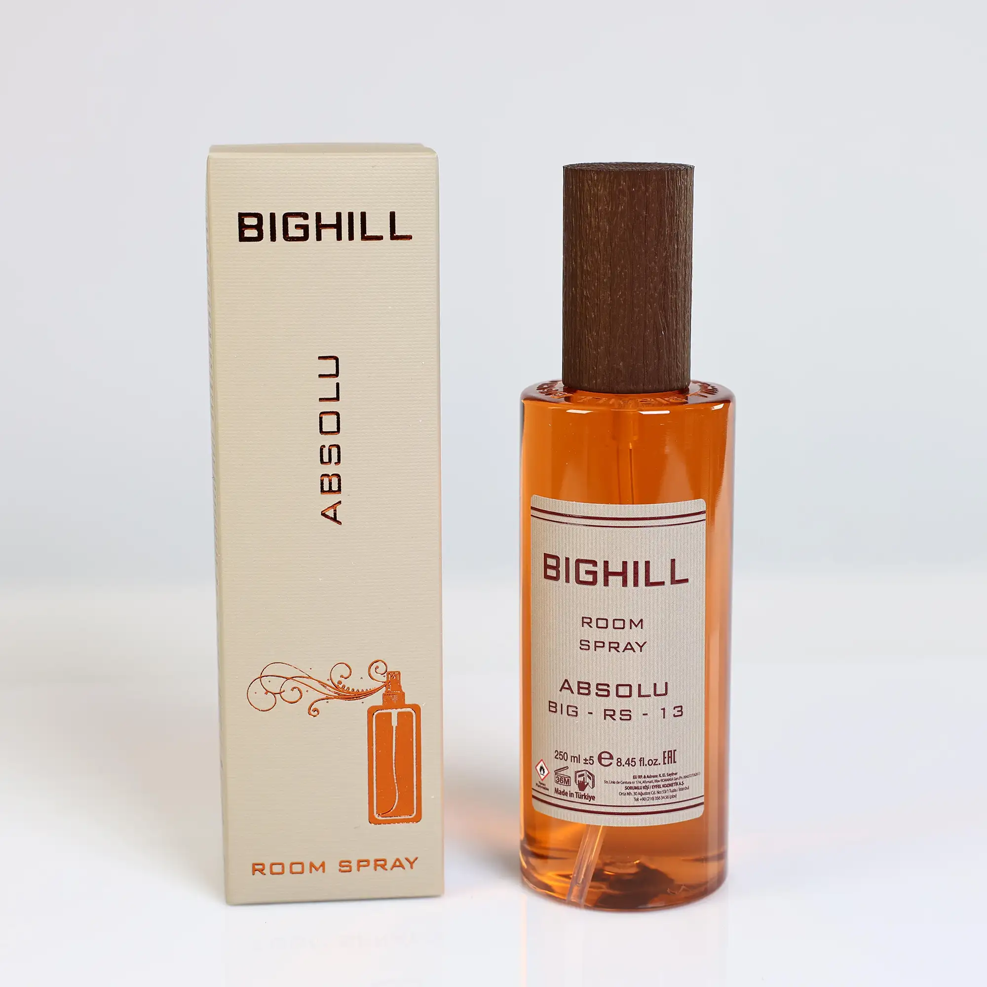 اسپری خوشبوکننده BIGHILL مدل ABSOLU BIG-RS-13 250ml با رایحه چوب صندل سفید، گل یاس و وانیل بوربون